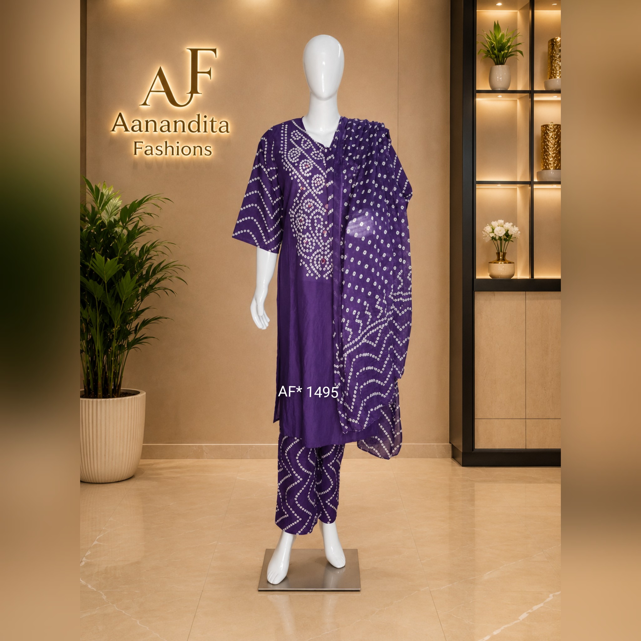 women's soft mul cotton 3 piece bandhani suit set – top, bottom & dupatta