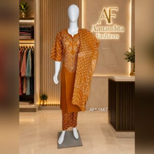 women's soft mul cotton 3 piece bandhani suit set – top, bottom & dupatta