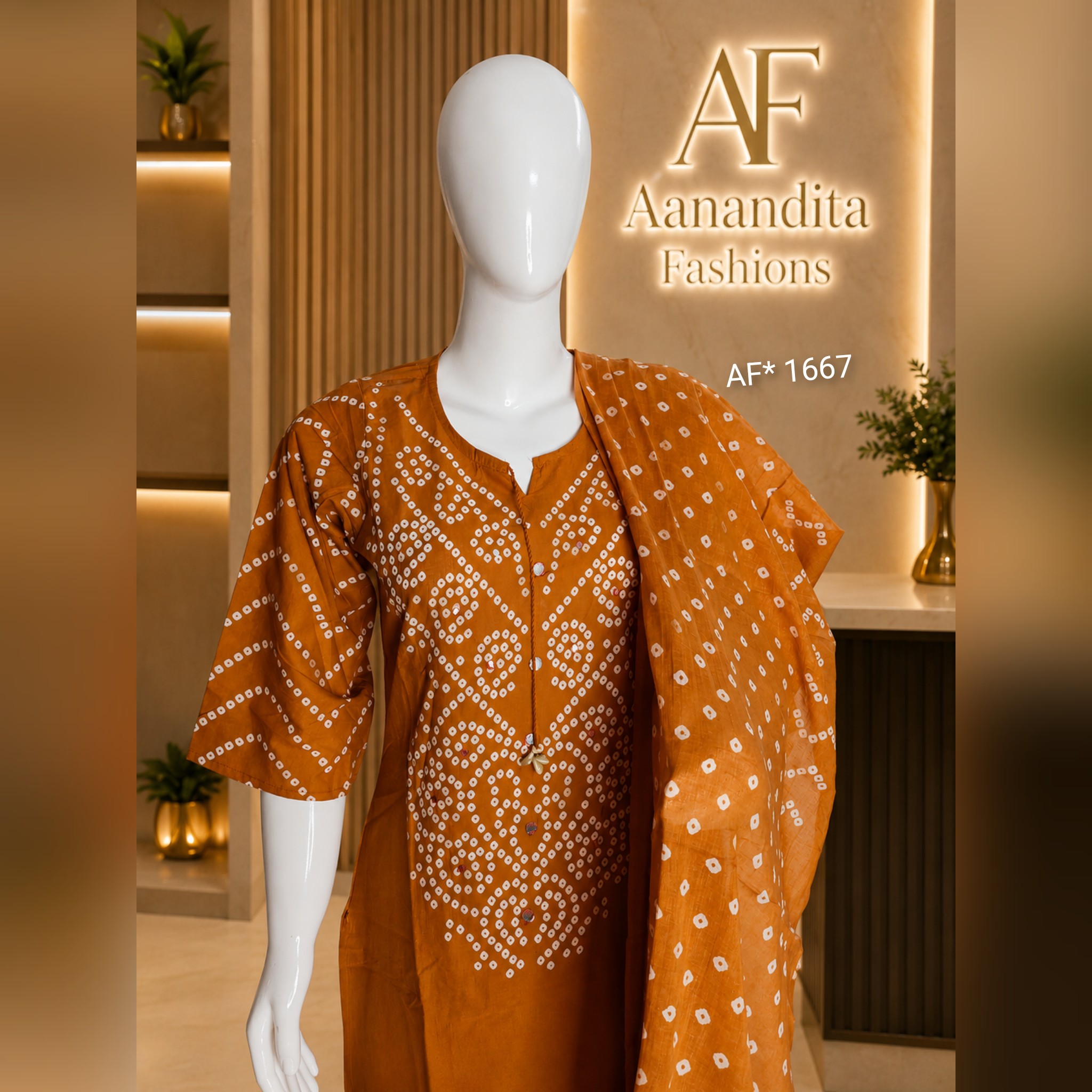women's soft mul cotton 3 piece bandhani suit set – top, bottom & dupatta