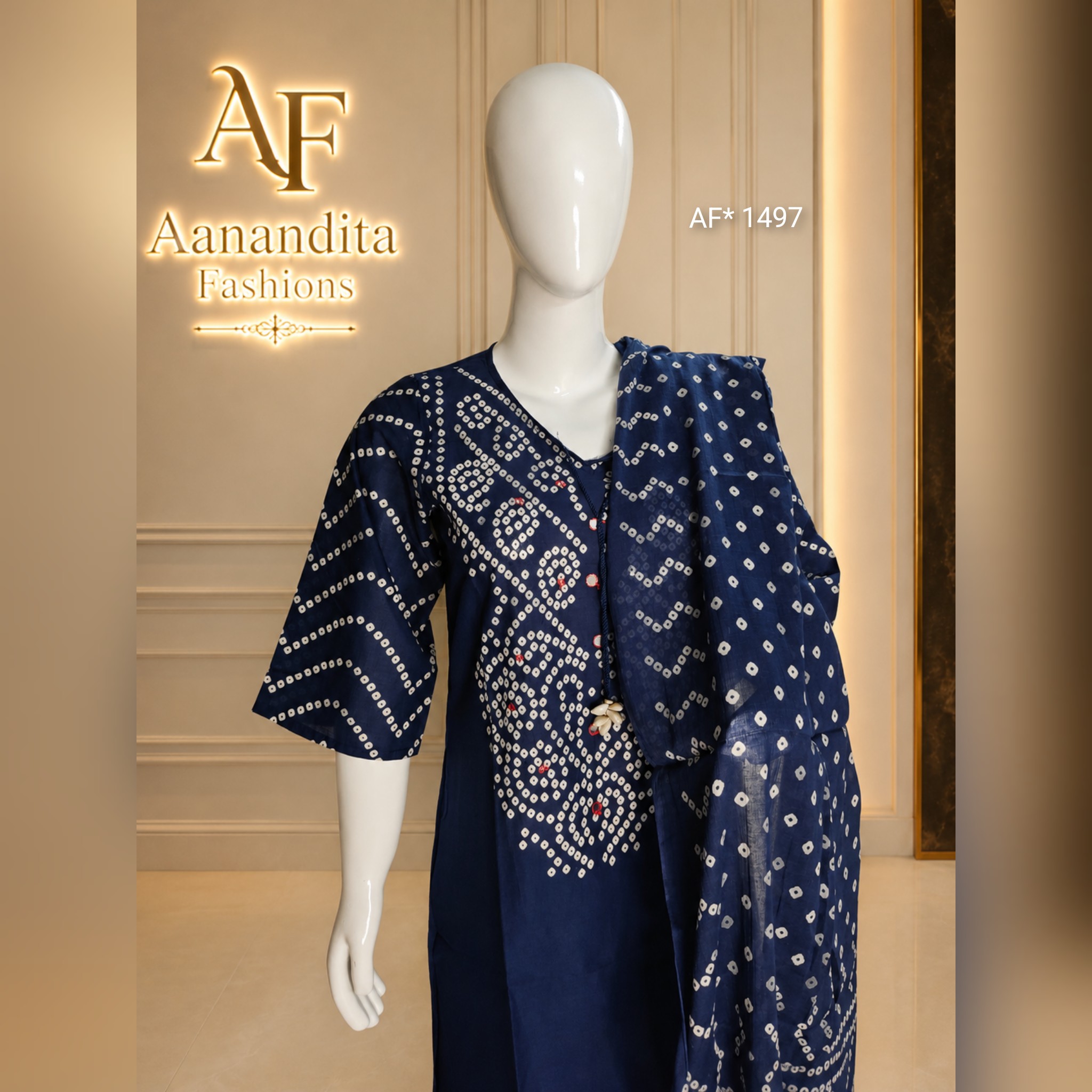 women's soft mul cotton 3 piece bandhani suit set – top, bottom & dupatta