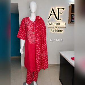 women's soft mul cotton 3 piece bandhani suit set – top, bottom & dupatta