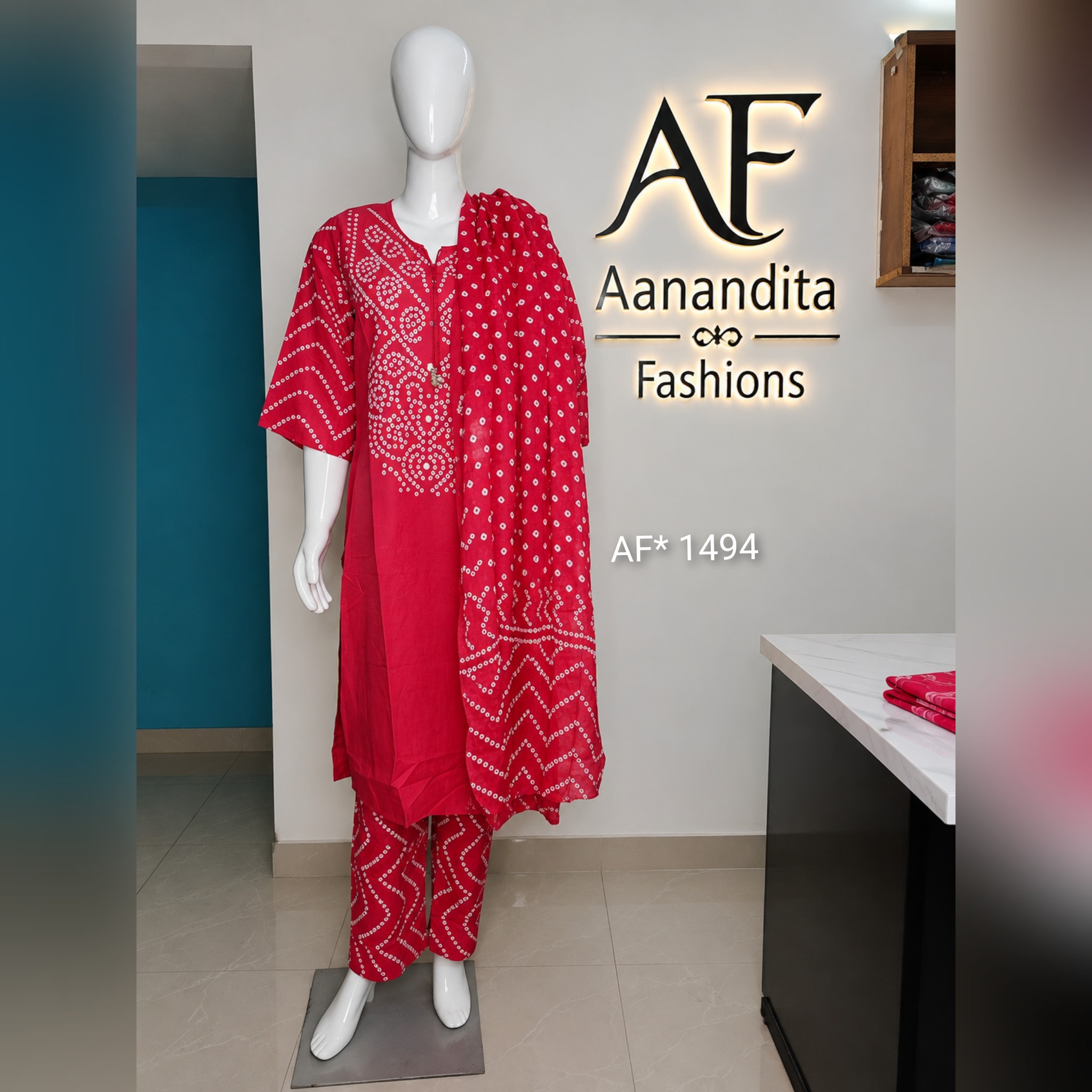 women's soft mul cotton 3 piece bandhani suit set – top, bottom & dupatta