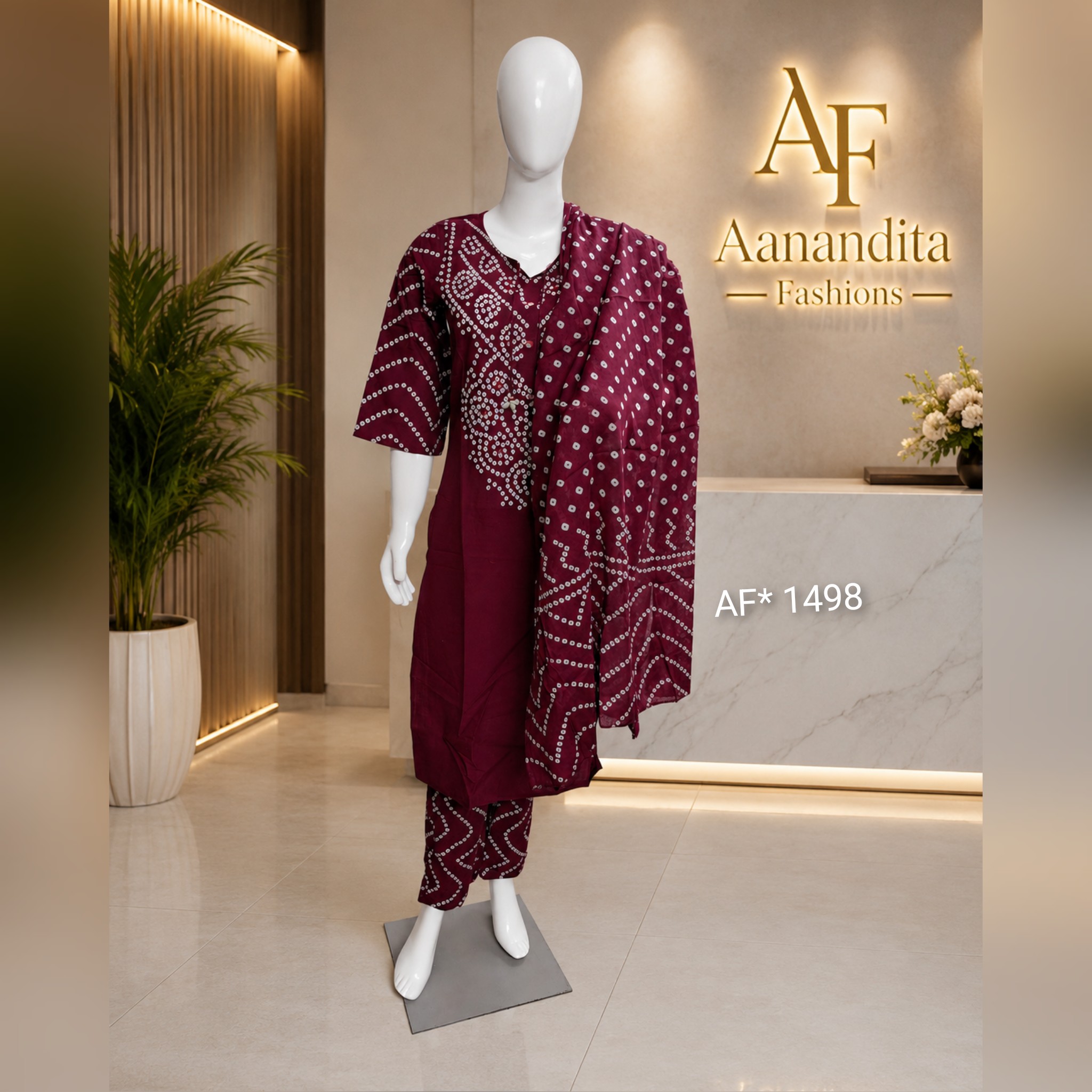 women's soft mul cotton 3 piece bandhani suit set – top, bottom & dupatta